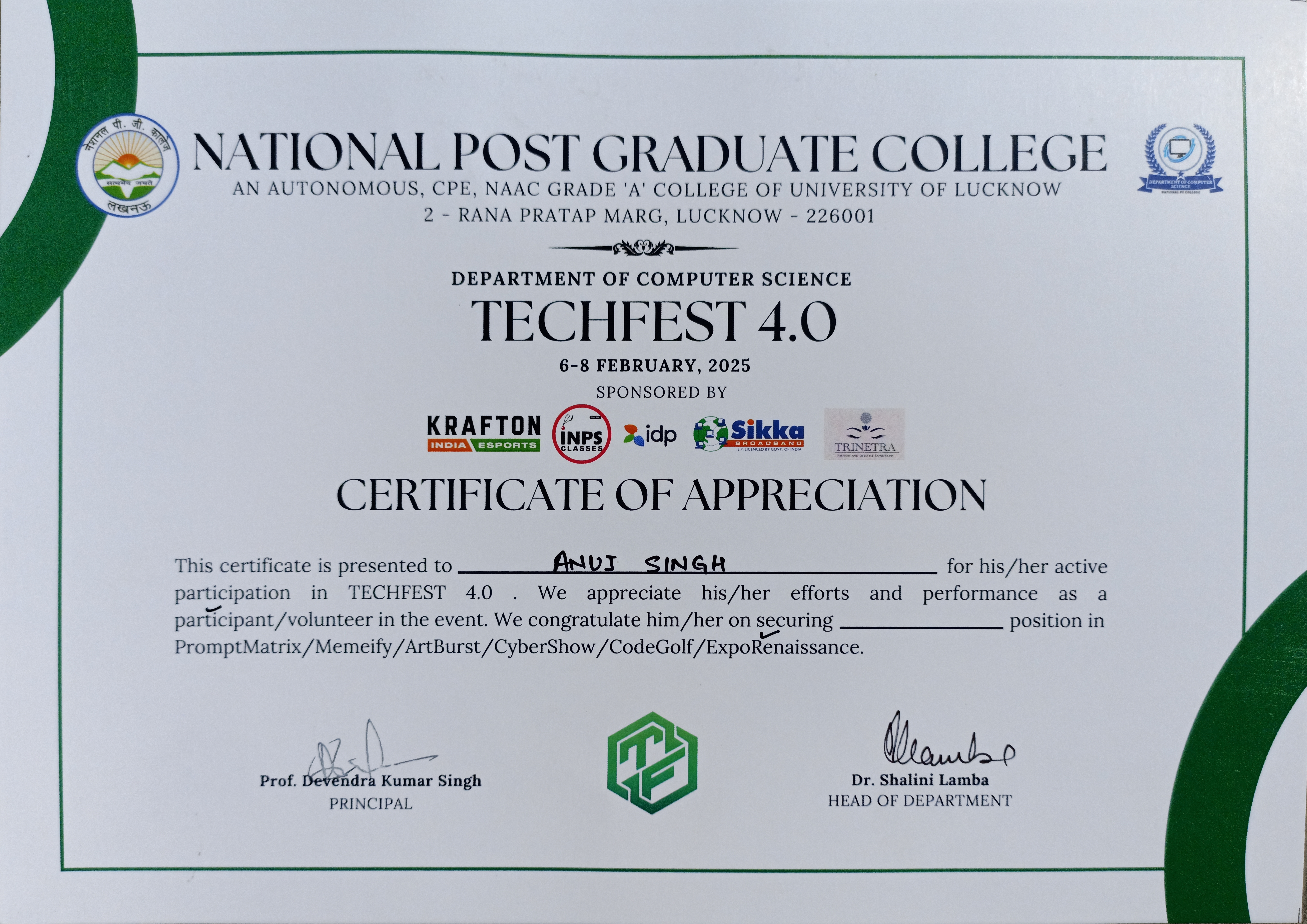 tech-fest4.0 Participation Certificate